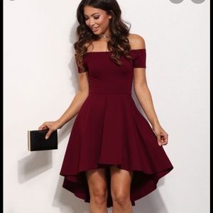 BURGUNDY OFF SHOULDER DRESS